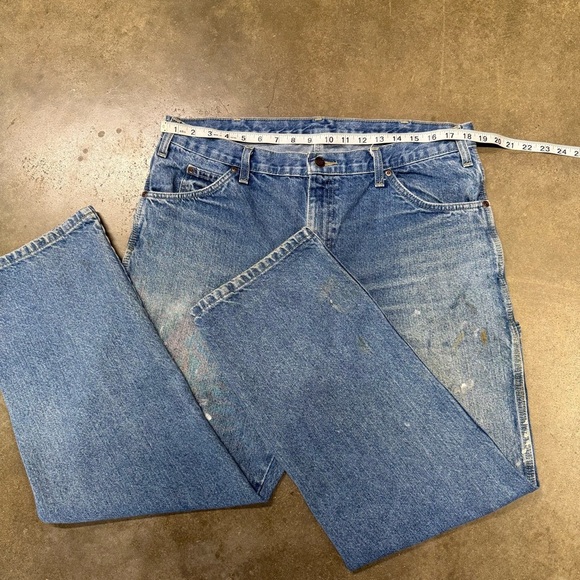Vintage Dickies Carpenter Jeans Workwear Blue Denim Paint Stains 36x30 USA Made - Picture 5 of 8